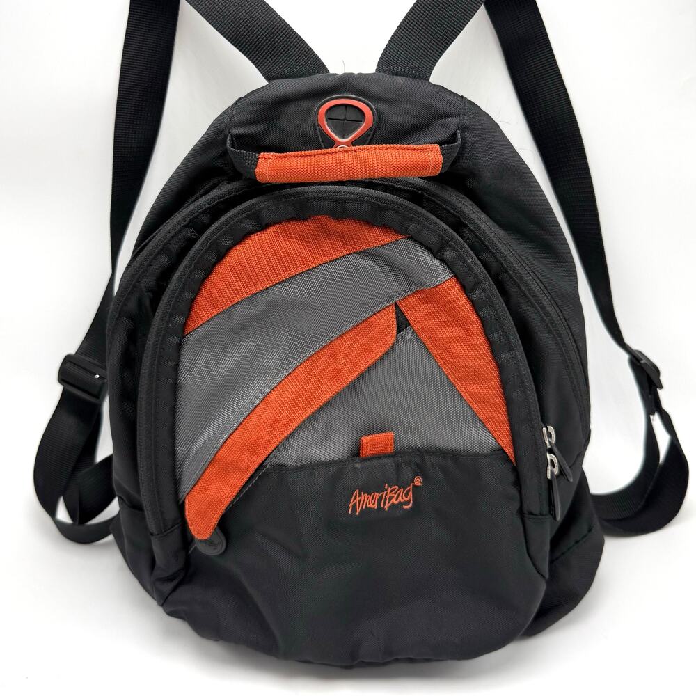 Ameribag Small Backpack Daypack Vintage Y2K Black Orange Outdoor Travel 9x13x6